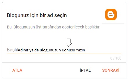 2) Blogunuz İçin Bir Başlık Belirleyin