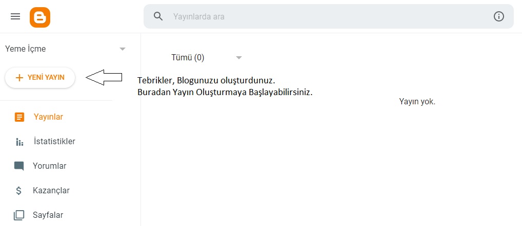5) Tebrikler Blogunuz Hazır